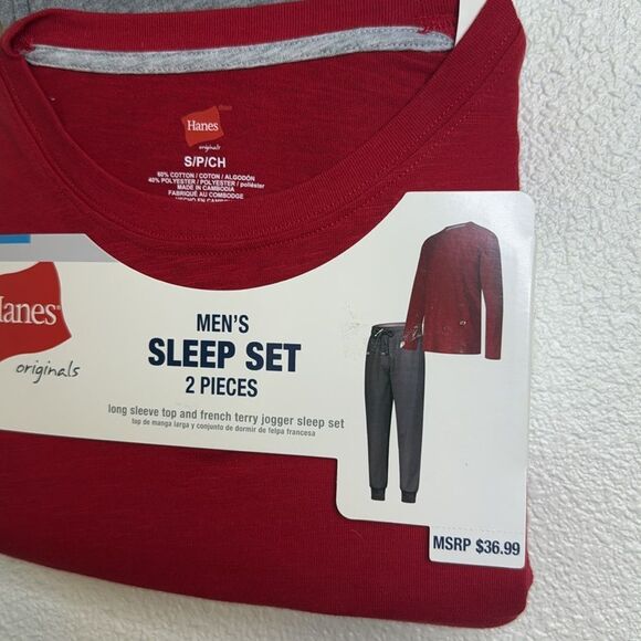 NWT-Hanes-Mens pajama set (red & grey) pullover top and jogger bottom-Size Small - Picture 2 of 6